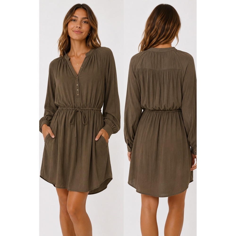 Abercrombie & Fitch Olive Brown Boho Drawstring Mini‎ Dress Small